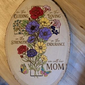 Mothers Day 4Floral Cross Wood Plaque "We Call Her Mom" Engraved, Hand Painted